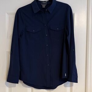 Eddie Bauer Navy Casual Button Down Shirt with stretch Sz Small